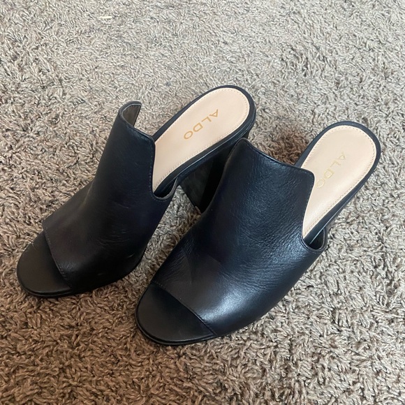Aldo Open Toe Black Mule Heels - Picture 4 of 6